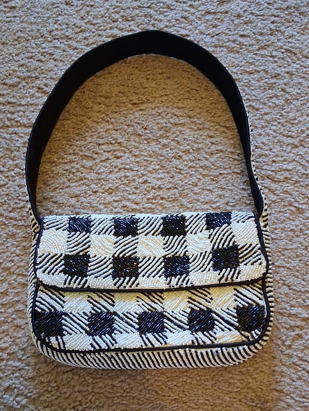 Tiktok Viral Beaded Black & White Check Shoulder Bag - Picture 15 of 15
